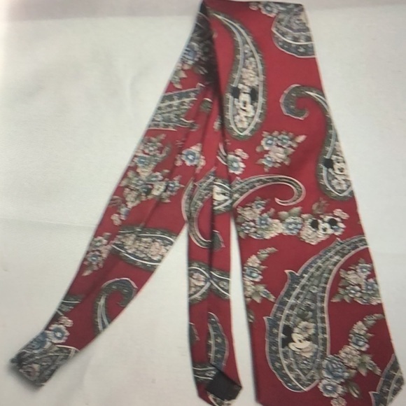 Vintage Walt Disney Company Mickey Mouse Design Neck Tie Red Paisley Print - Picture 2 of 6